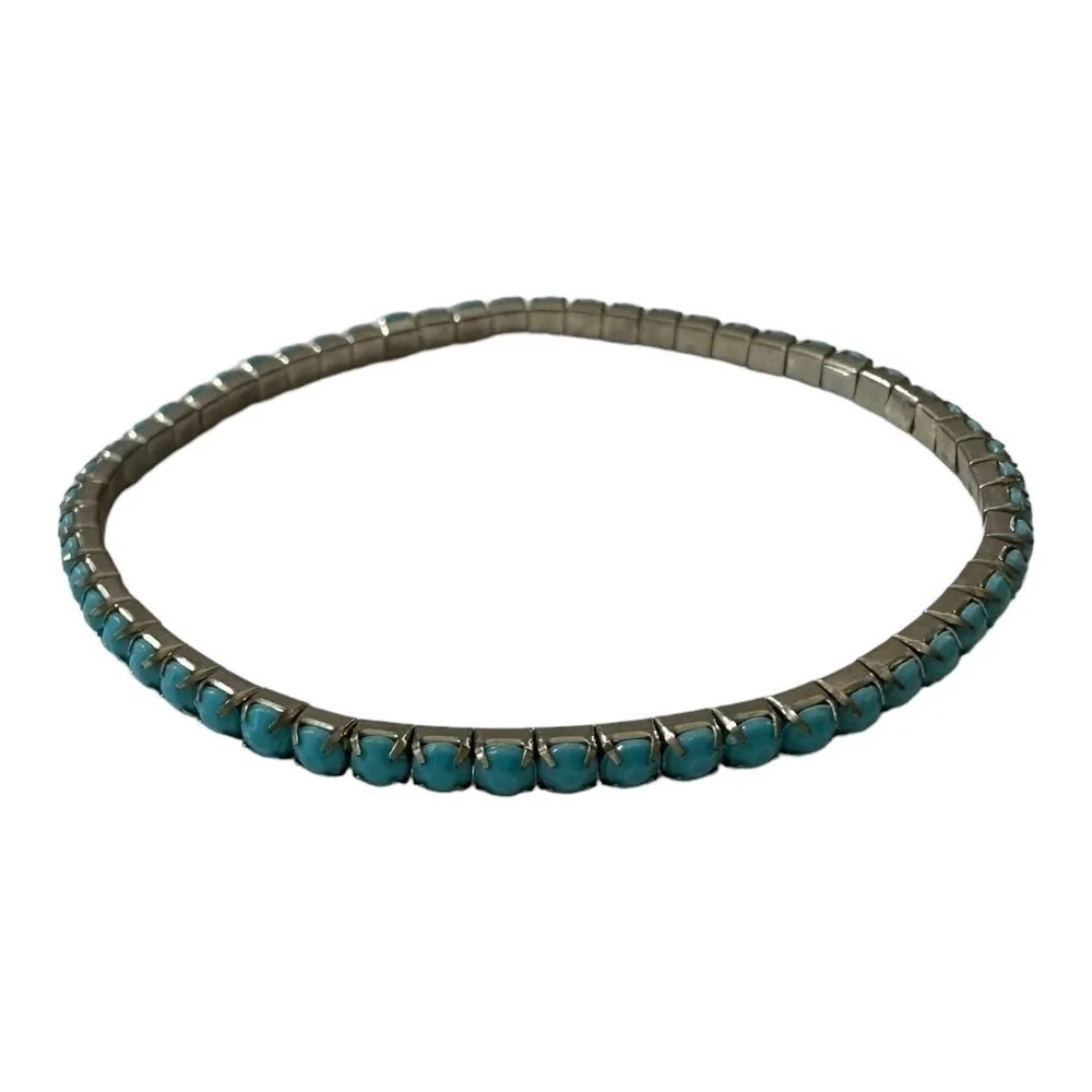Beaded Silver Tone Emerald Bracelet Elastic One Size Nickel Free Fashion Jewelry